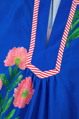 Blue Floral Short Sleeve Split Neck Loose Mini Dress Floral Dresses JT's Designer Fashion