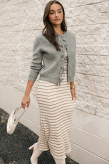 Philippine Gray Ribbed Knit Bow Front Buttoned Cardigan Cardigans JT's Designer Fashion
