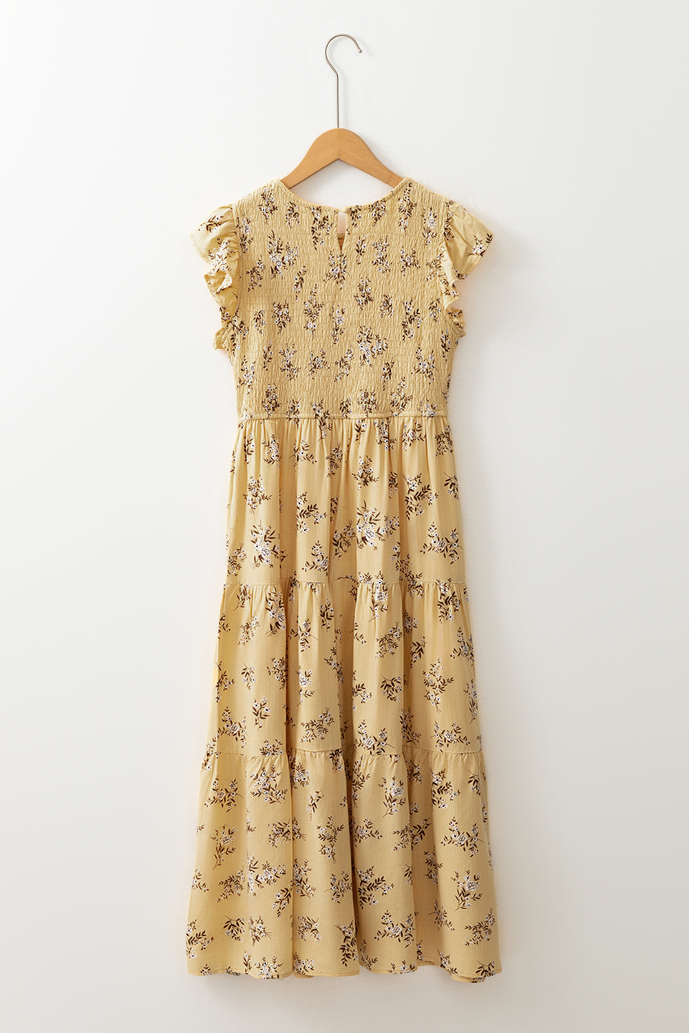 Yellow Boho Floral Print Ruffle Smocked Flowy Summer Dress Floral Dresses JT's Designer Fashion