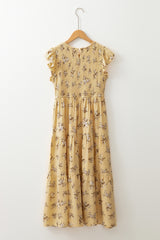 Yellow Boho Floral Print Ruffle Smocked Flowy Summer Dress Floral Dresses JT's Designer Fashion