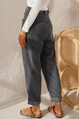 Gray Corduroy High Waist Straight Leg Pants Pants & Culotte JT's Designer Fashion