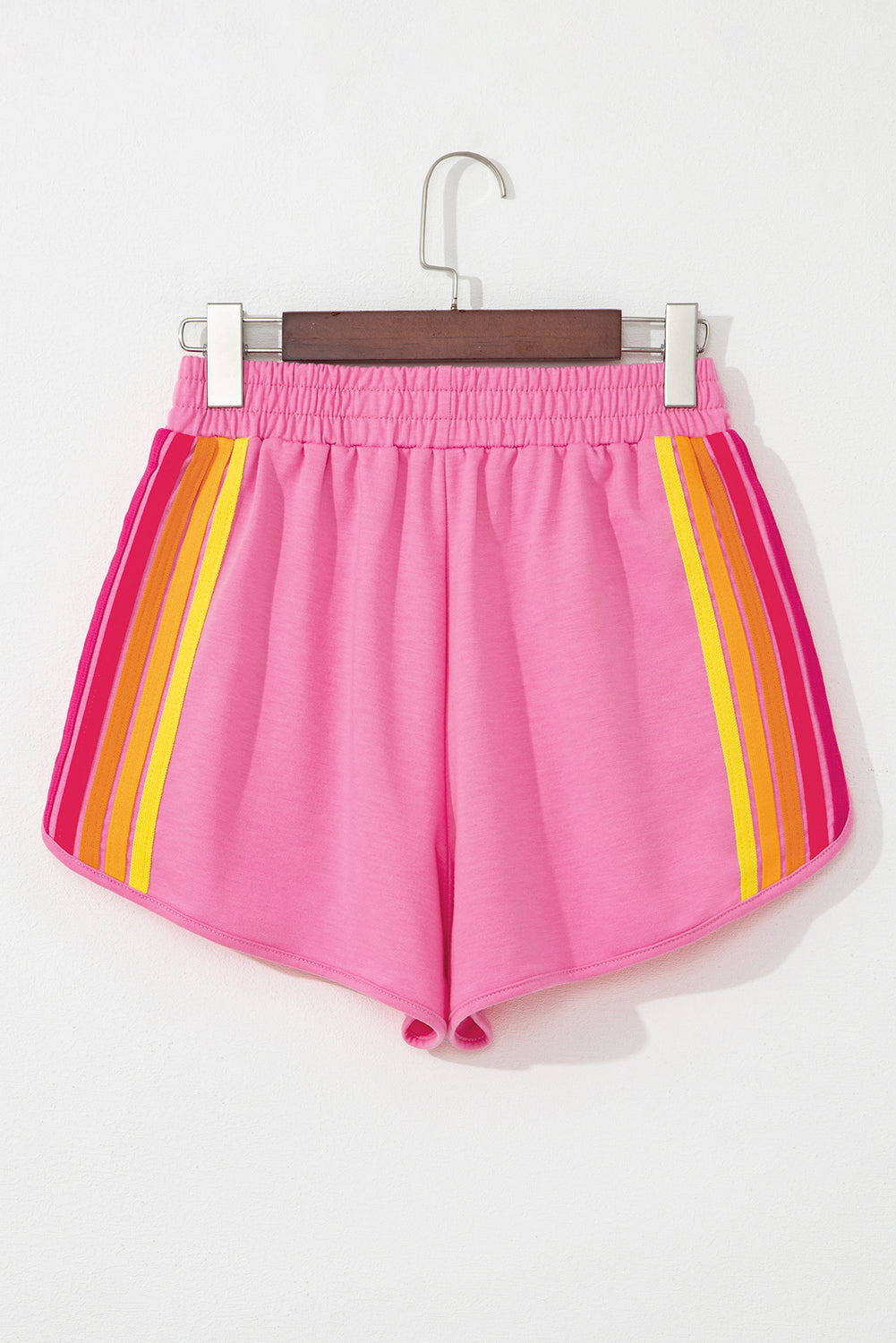 Bonbon Color Block Stripes Elastic High Waist Active Shorts Casual Shorts JT's Designer Fashion