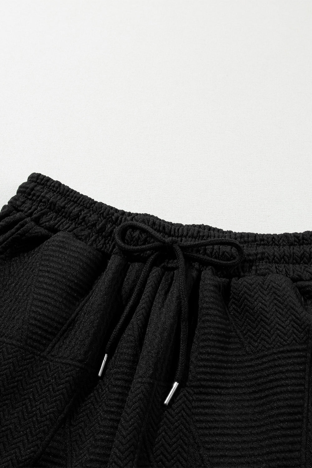 Black Textured Ruffle Split Top and Drawstring Shorts Short Sets JT's Designer Fashion