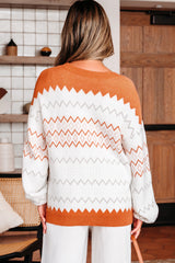 Khaki Zigzag Geometric Pattern Knitted Pullover Sweater Sweaters JT's Designer Fashion