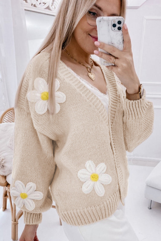 Parchment Elegant Flower Decor Button Front Cardigan Cardigans JT's Designer Fashion