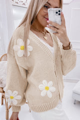 Parchment Elegant Flower Decor Button Front Cardigan Cardigans JT's Designer Fashion