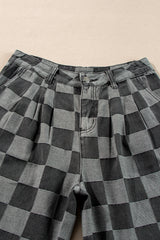 Dark Grey Checkered Denim Wide Leg Jeans Jeans JT's Designer Fashion