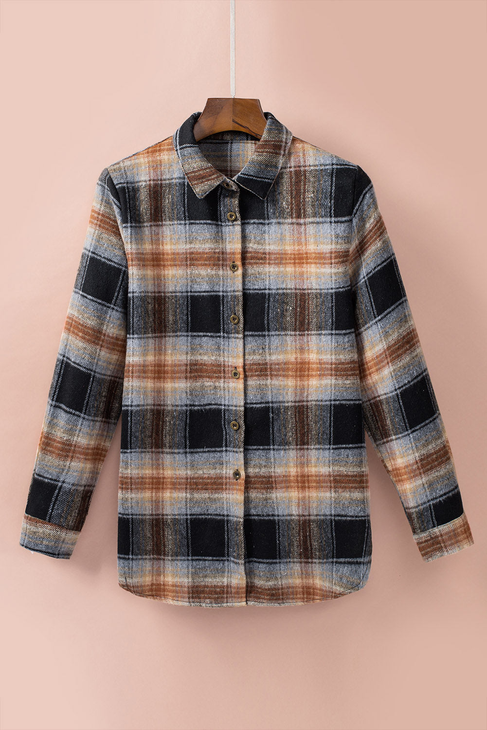 Black Oversize Rounded Hem Plaid Shacket with Slits Plaid Shackets JT's Designer Fashion