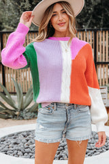 Desert Gold Color Block Textured Knit Drop Shoulder Loose Fit Sweater Desert Gold 100%Acrylic Sweaters JT's Designer Fashion