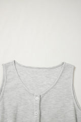 Light Grey Waffle Knit Sleeveless Buttoned Front Drawstring Waist Romper Jumpsuits & Rompers JT's Designer Fashion