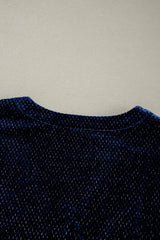 Navy Blue Plus Size Textured Velvet Tiered Button V Neck Dress Plus Size Mini Dresses JT's Designer Fashion