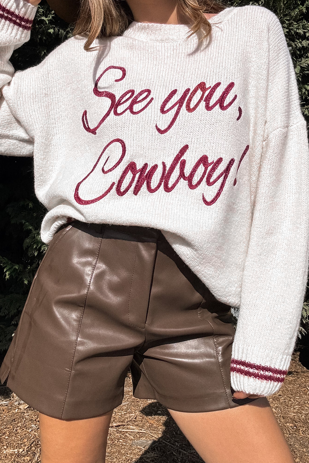 White See You Cowboy Embroidered Western Graphic Sweater White 52%Viscose+26%Polyester+22%Polyamide Sweaters JT's Designer Fashion