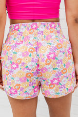 Pink Boho Floral Shirred High Waist Casual Shorts Bottoms JT's Designer Fashion