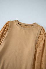 Pale Khaki Textured Patchwork Round Neck Sweatshirt Sweatshirts & Hoodies JT's Designer Fashion