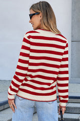 Red Stripe Chic Golden Button Cardigan Sweater Cardigans JT's Designer Fashion