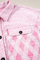 Delicacy Geometric Print Textured Flap Detail Shacket with Pocket Jackets JT's Designer Fashion