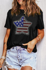 Black Flag Inspired Rhinestone Star Graphic T Shirt Graphic Tees JT's Designer Fashion