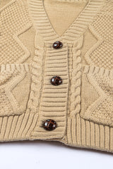 Beige Front Pockets Buttons Textured Cardigan Sweaters & Cardigans JT's Designer Fashion