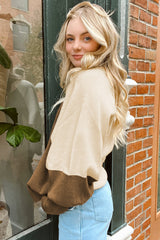 Desert Palm Colorblock Raglan Puff Sleeve Mock Neck Sweater Sweaters JT's Designer Fashion