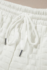 White Solid Color Checkered Texture Short 2pcs Outfit Short Sets JT's Designer Fashion