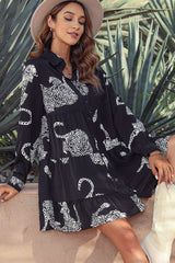 Leopard Collared Neck Long Sleeve Mini Dress Mini Dresses JT's Designer Fashion