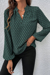 Green Geometric Print Notched Neck Puff Sleeve Blouse Blouses & Shirts JT's Designer Fashion