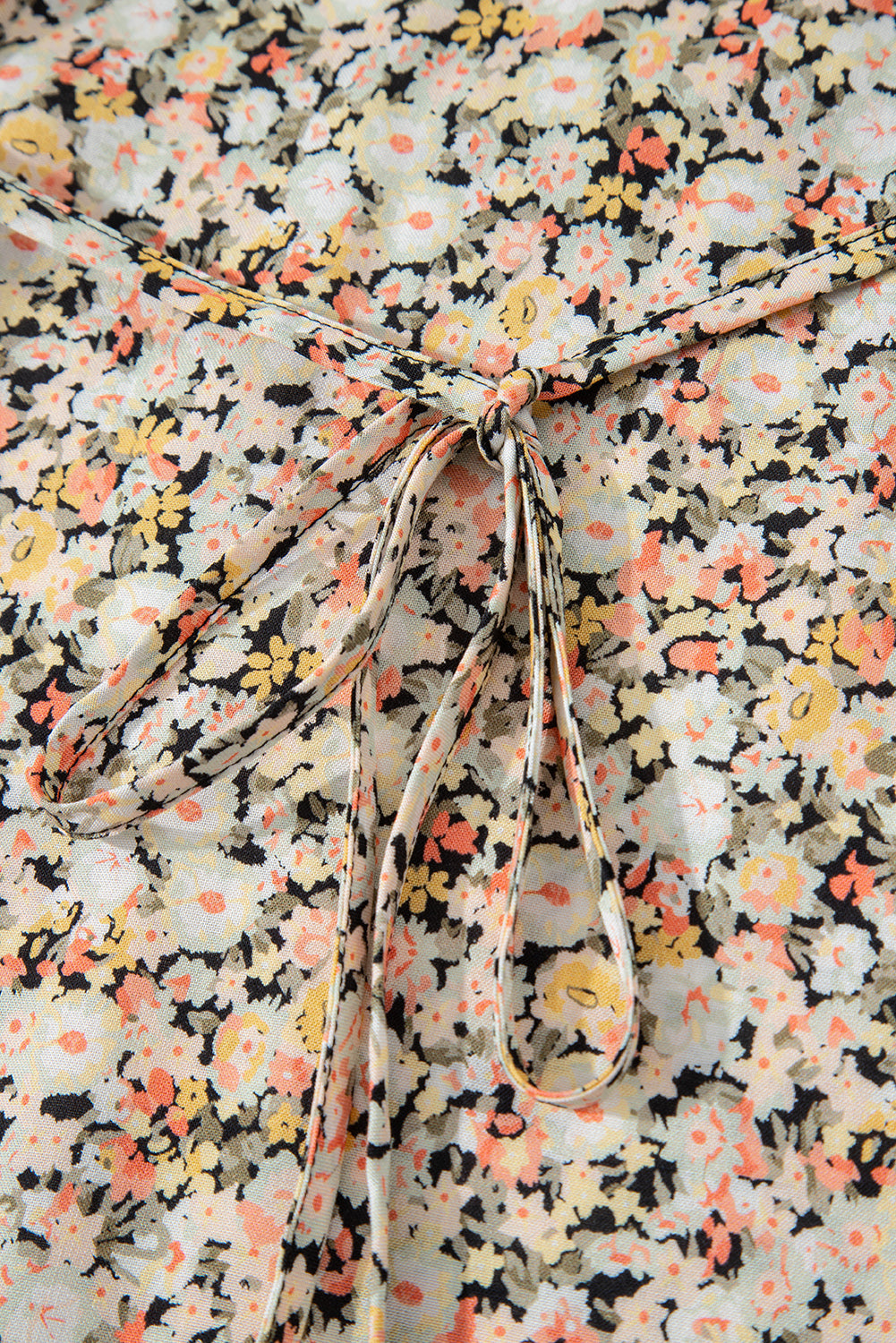 Khaki Boho Floral Printed Tie Waist Flared Sundress Floral Dresses JT's Designer Fashion