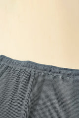 Laurel Green Waffle Knit Buttoned Top and Drawstring Shorts Set Short Sets JT's Designer Fashion