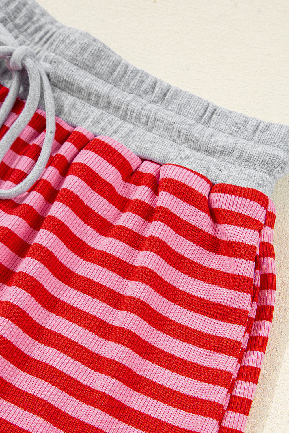 Red Stripe Drop Shoulder Baggy Pullover and Shorts Casual Set Short Sets JT's Designer Fashion