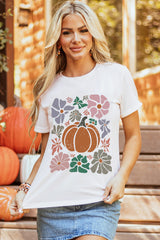 White Flower Pumpkin Distressed Graphic T Shirt Graphic Tees JT's Designer Fashion