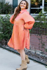 Peach Blossom Metallic Balloon Sleeve Shirt Plus Size Mini Dress Plus Size Mini Dresses JT's Designer Fashion