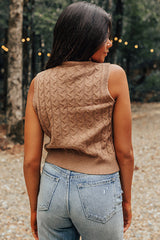 Light French Beige Cable Knit Turtleneck Sleeveless Sweater Top Sweaters & Cardigans JT's Designer Fashion