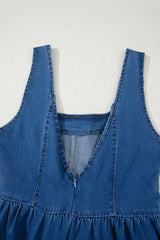 Sail Blue Square Neck Bowknot A-line Sleeveless Denim Dress JT's Designer Fashion