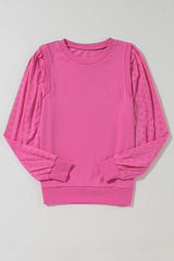 Bright Pink Textured Patchwork Round Neck Sweatshirt Sweatshirts & Hoodies JT's Designer Fashion