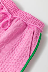 Pink Contrast Trim Cable Textured Shorts Set Short Sets JT's Designer Fashion