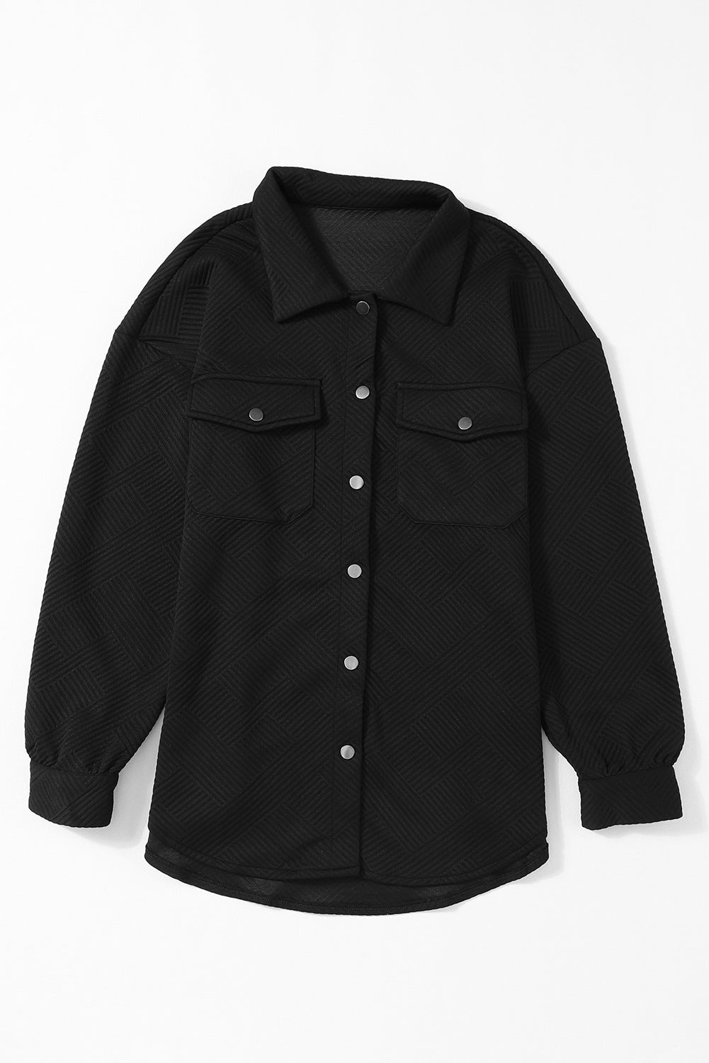 Black Solid Textured Flap Pocket Buttoned Shacket Jackets JT's Designer Fashion