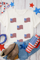 White Sequin American Flag Patched Casual T Shirt Graphic Tees JT's Designer Fashion