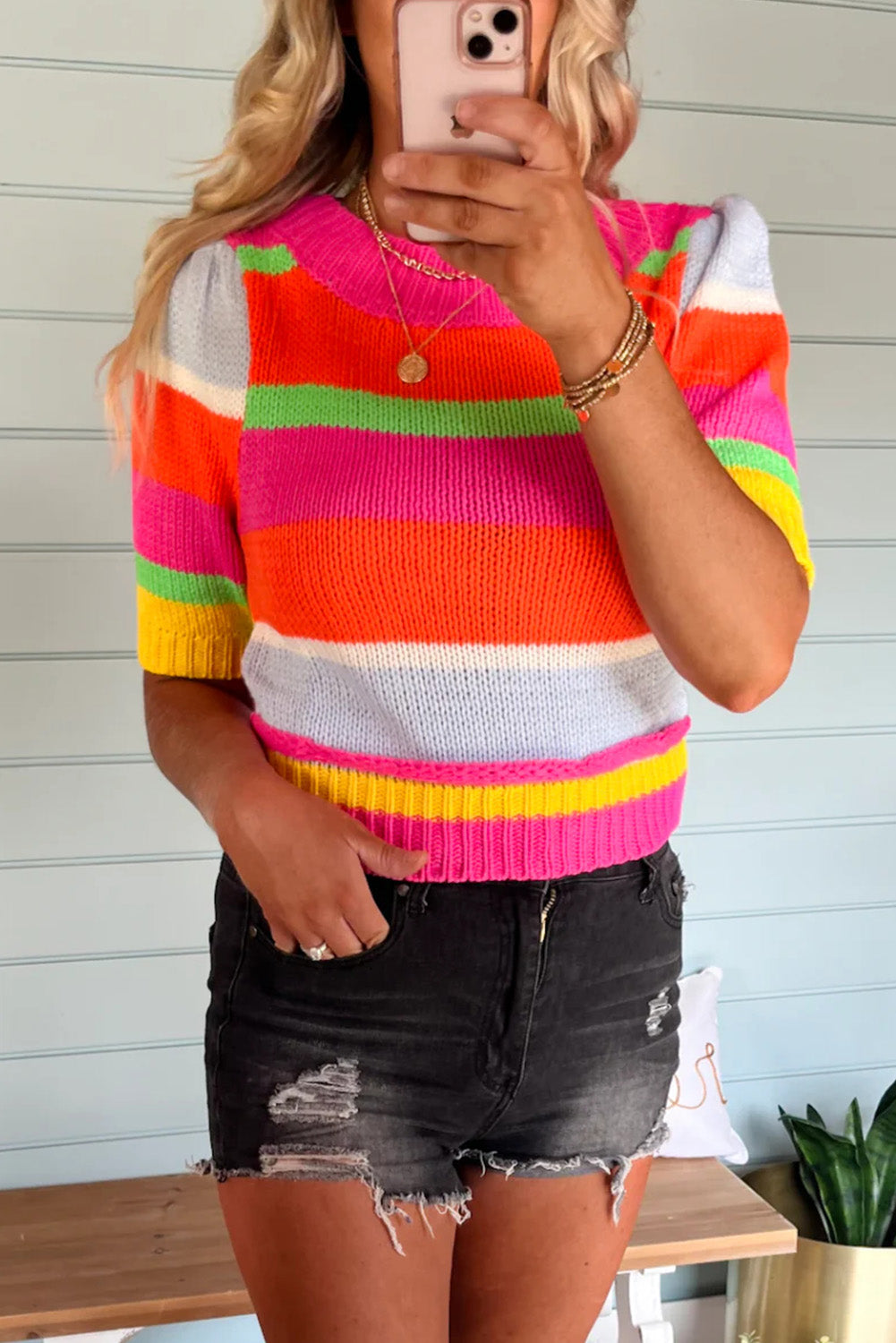 Multicolour Color Block Half Sleeve Slim Fit Sweater T Shirt Sweaters & Cardigans JT's Designer Fashion