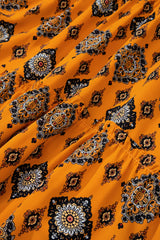Orange Western Geometric Print Tiered Frilled Loose Fit Midi Dress Midi Dresses JT's Designer Fashion