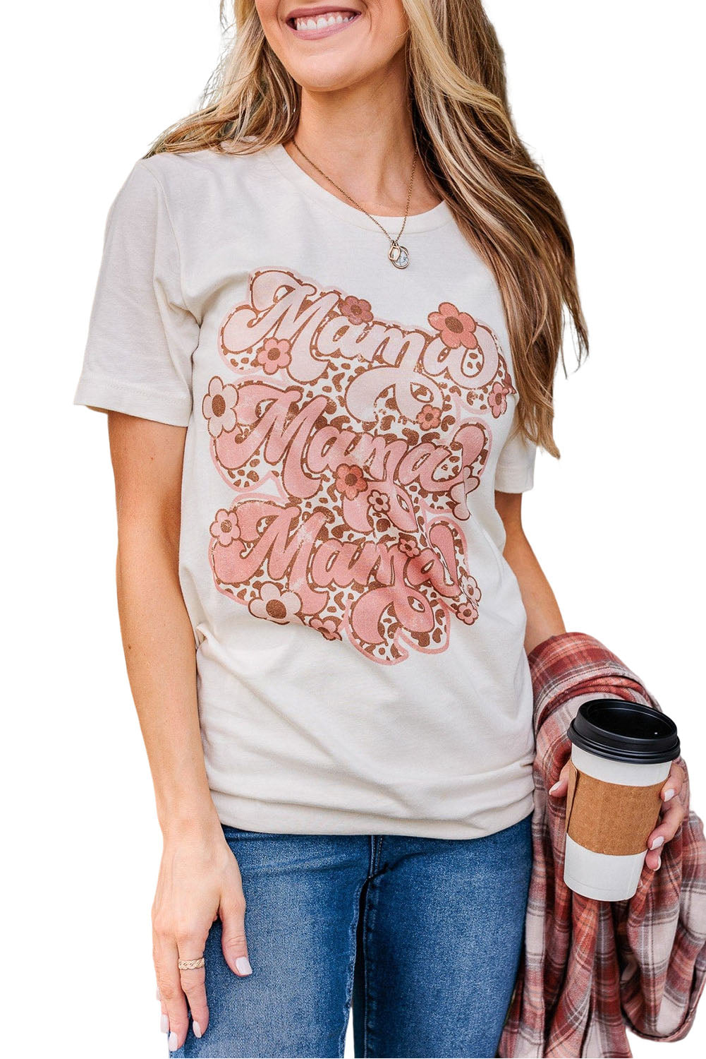 White Mama Flower Leopard Graphic Tee Graphic Tees JT's Designer Fashion