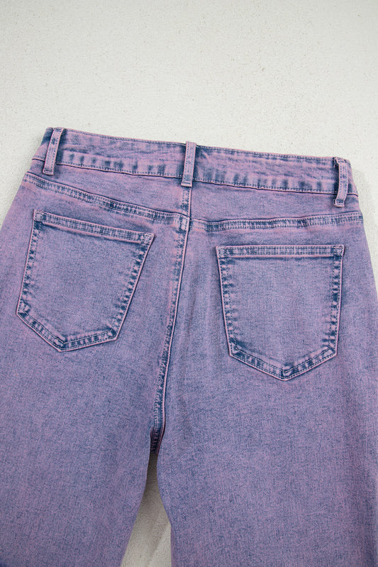 Orchid Petal Vintage Wash Frayed Hem Ankle-length Jeans Jeans JT's Designer Fashion
