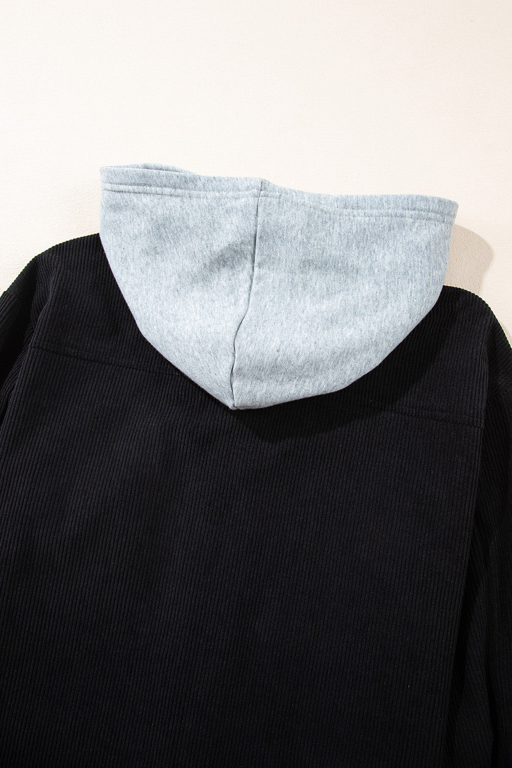 Black Hooded Drawstring Pockets Corduroy Shacket Jackets JT's Designer Fashion