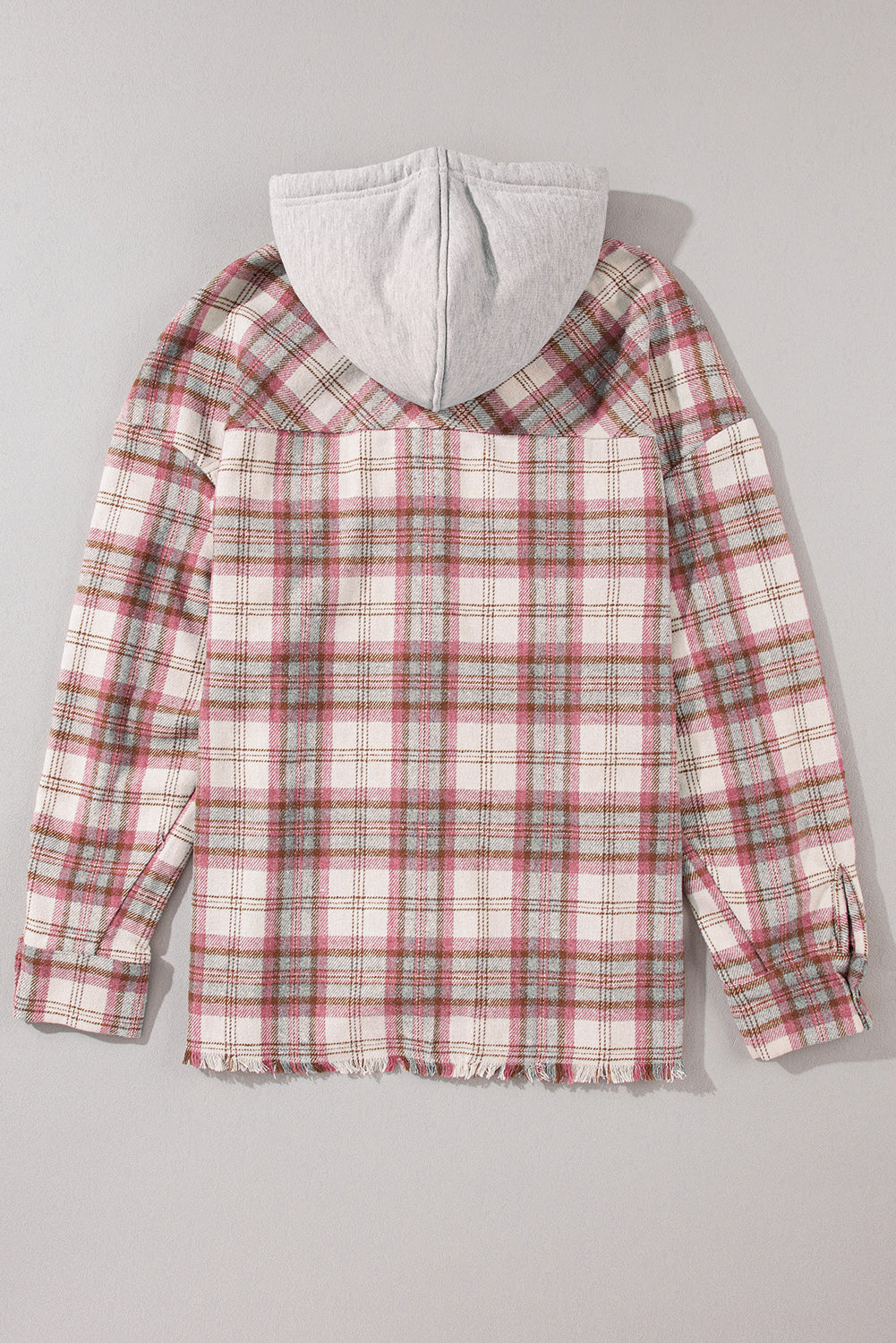 Multicolour Plaid Flap Pocket Hooded Raw Hem Jacket Plaid Shackets JT's Designer Fashion