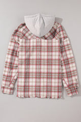 Multicolour Plaid Flap Pocket Hooded Raw Hem Jacket Plaid Shackets JT's Designer Fashion