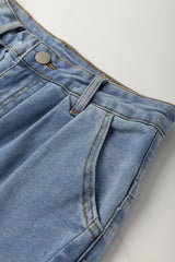 Ashleigh Blue Washed Pleated Detail Wide Leg Jeans Jeans JT's Designer Fashion