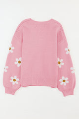 Pink Floral Pattern Drop Shoulder Sweater Sweaters JT's Designer Fashion