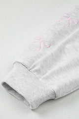 Light Grey Girly Bow Embroidered Detail Puff Sleeve Pullover 2pcs Short Set Short Sets JT's Designer Fashion
