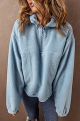 Myosotis Collared Zipper Drop Shoulder Fleece Sweatshirt Sweatshirts & Hoodies JT's Designer Fashion