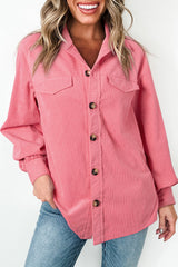 Bonbon Corduroy Flap Detail Button Up Split Shacket Bonbon 100%Polyester Jackets JT's Designer Fashion