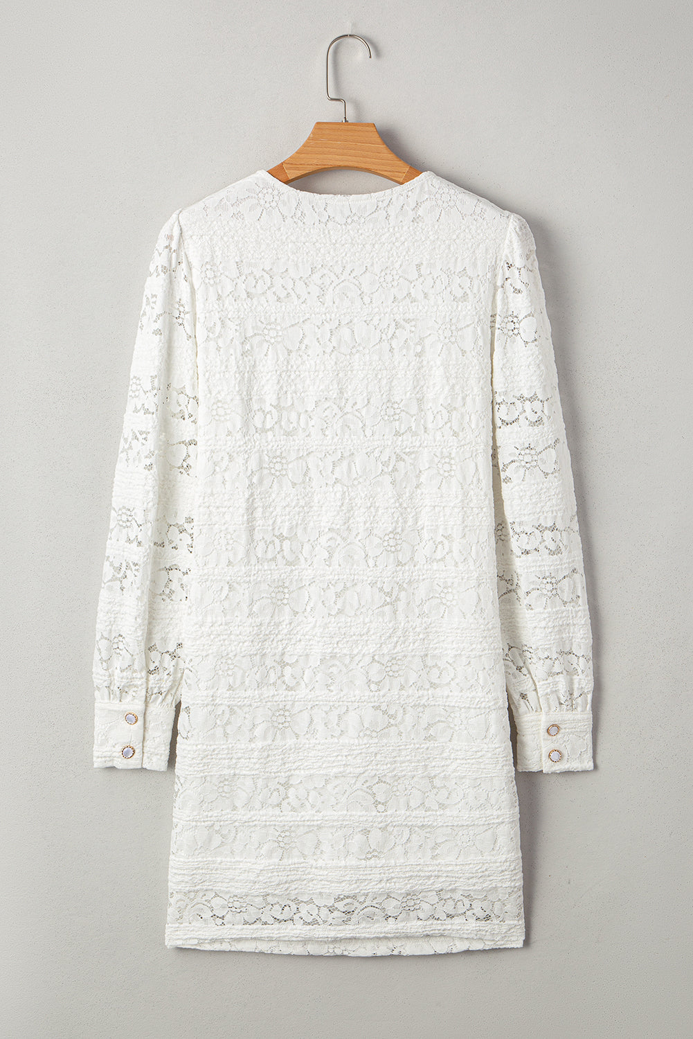 White Lace Crochet Round Neck Puff Sleeve Shift Mini Dress Mini Dresses JT's Designer Fashion